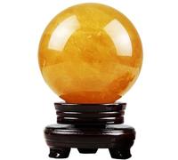 DSZUJTYROP Yellow Crystal Ball Citrine Quartz Sphere Iceland Spar Gemstone +Wooden Stand Home Decoration Minerals,2.4"