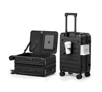 DTA Nova Expandable Lightweight PC Hard Shell Suitcase, 20-inch Carry On Luggage with TSA Lock, 360 Silent Spinner Wheels, Top Opening & Cup Holder, Black, Carry-On 20-Inch, Hard Shell Luggage With