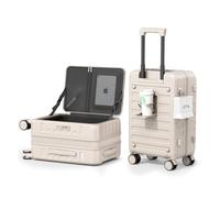 DTA Nova Expandable Lightweight PC Hard Shell Suitcase, 20-inch Carry On Luggage with TSA Lock, 360 Silent Spinner Wheels, Top Opening & Cup Holder, Beige, Carry-On 20-Inch, Hard Shell Luggage With