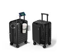 DTA Nova Top Opening Expandable Lightweight PC Hard Shell Suitcase, 20 Inch Carry On Luggage with TSA Lock, 360 Silent Spinner Wheels, Cup Holder, Ideal for Business Travel Suitcase, Black