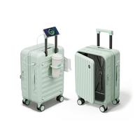 DTA Nova Top Opening Expandable Lightweight PC Hard Shell Suitcase, 20 Inch Carry On Luggage with TSA Lock, 360 Silent Spinner Wheels, Cup Holder, Ideal for Business Travel Suitcase, Mint Green