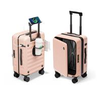 DTA Nova Top Opening Expandable Lightweight PC Hard Shell Suitcase, 20 Inch Carry On Luggage with TSA Lock, 360 Silent Spinner Wheels, Cup Holder, Ideal for Business Travel Suitcase, Pink, Carry-on 20