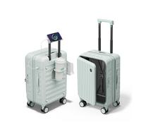 DTA Nova Top Opening Expandable Lightweight PC Hard Shell Suitcase, 20 Inch Carry On Luggage with TSA Lock, 360 Silent Spinner Wheels, Cup Holder, Ideal for Business Travel Suitcase, Mint Green