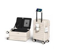 DTA Nova Top Opening Expandable Lightweight PC Hard Shell Suitcase, 20 Inch Carry On Luggage with TSA Lock, 360 Silent Spinner Wheels, Cup Holder, Ideal for Business Travel Suitcase, Ivory, Carry-on