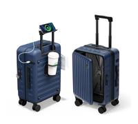 DTA Nova Top Opening Expandable Lightweight PC Hard Shell Suitcase, 20 Inch Carry On Luggage with TSA Lock, 360 Silent Spinner Wheels, Cup Holder, Ideal for Business Travel Suitcase, Blue, Carry-on 20