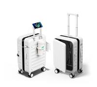 DTA Nova Top Opening Expandable Lightweight PC Hard Shell Suitcase, 20 Inch Carry On Luggage with TSA Lock, 360 Silent Spinner Wheels, Cup Holder, Ideal for Business Travel Suitcase, White, Carry-on