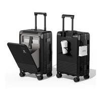 DTA Nova Top Opening PC Hard Shell 20-inch International Carry On Luggage - Zipperless, Aluminum Frame, No Zipper Suitcase, TSA Airline Approved Suitcases with Spinner Wheels, Black, Carry-On 20-Inch