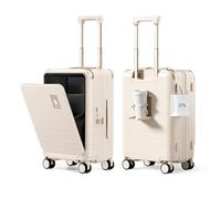 DTA Nova Top Opening PC Hard Shell Suitcase, 20-inch International Carry On Luggage with TSA Lock, 360 Silent Spinner Wheels - Ideal for Business Travel Suitcase, Beige, Carry-On 20-Inch, Hard Shell