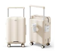 DTA Nova Top Opening PC Hard Shell Suitcase, 20-inch International Carry On Luggage with TSA Lock, 360 Silent Spinner Wheels, Lightweight - Ideal for Business Travel Suitcase, Beige, Carry-On 20-Inch