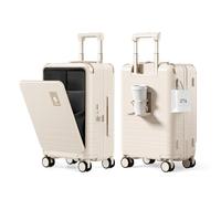 DTA Nova Top Opening PC Hard Shell Suitcase, 20-inch International Carry On Luggage with TSA Lock, 360 Silent Spinner Wheels - Ideal for Business Travel Suitcase, Beige, Checked-Medium 24-Inch, Hard