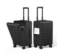 DTA Nova Top Opening PC Hard Shell Suitcase, 20-inch International Carry On Luggage with TSA Lock, 360 Silent Spinner Wheels, Lightweight - Ideal for Business Travel Suitcase, Black, Carry-On 20-Inch