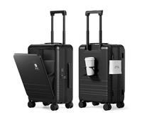 DTA Nova Top Opening PC Hard Shell Suitcase, 20-inch International Carry On Luggage with TSA Lock, 360 Silent Spinner Wheels - Ideal for Business Travel Suitcase, Black, Carry-On 20-Inch, Hard Shell