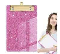 Dtaigou Cute Clipboard, Acrylic Clipboard - Glitter File Board - Lightweight Portable Chic Flat Glitter Clipboard Letter Format with Gold Clip for Nursing