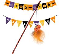 Dtaigou Halloween Cat Fun Stick - Feathered Teasing Cat Playing Stick - Cat Teaser Toys with Pumpkin Ghost for Cat, Kitten, Indoor, Outdoor