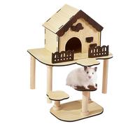 Dtaigou Hamster Hut | Wooden Hamster House Maze with Stairs Fence - Standing Cage Accessories Bed Exploring Toys for Breeding Enrichment Play Home Indoor Sleeping Small Animals