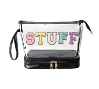 Dtaigou Large Clear Cosmetic Bag - Multi-Layer Clear Pouch Makeup Organizer,Embroidered Letter Toiletry Bag Dumpling Bag for Women, Girls Business Trips Going Out