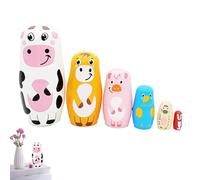 Dtaigou Russian Nesting Dolls, 6 Layers Wooden Cow Nesting Toys, Animal Figurine for Apartment Dormitory School Classroom Bedroom Living Room Thanksgiving Holiday Party