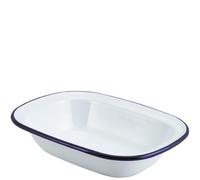 DTD QUALITY MATTERS 13cm Oblong Enamel Pie Dish - White with Blue Rim