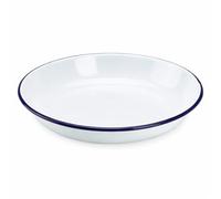DTD QUALITY MATTERS Enamel Cookware, White with Blue Rim, Oven Safe Round Pie Dish, Pasta, Dinner Plate, Pudding Basin, Oblong Baking Dish Multiple Sizes (White with Blue Rim, 24cm, Rice/Pasta Plate)