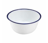 DTD QUALITY MATTERS Enamel Pudding Basin Bowl with Blue Rim Traditional Oven Safe Baking Bowl, Scratch Resistant Enamel Steel Kitchen Cooking Dish for Steamed Puddings, Mixing & Baking, 18cm Capacity
