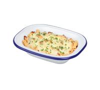 DTD QUALITY MATTERS Falcon Enamel Oblong Pie Dish White with Blue Rim Classic Roasting & Baking Tray Oven, Freezer & Dishwasher Safe Non-Stick Vintage Kitchenware (18cm)