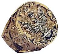 DTECGOUG Men's Stainless Steel Eagle Ring Nordic Viking Eagle Head Ring Gold Plated US Army Ring Eagle Medal Ring Double-headed Eagle Crown signet Ring for men's Vintage Jewelry, Size 10, Stainless