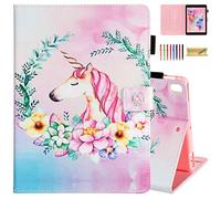 Dteck Case for Apple iPad Pro (9.7 Inch, 2016 Release, Model Number A1673 A1674 A1675) - Protective Leather Smart Stand Wallet Flip Cute Cover with Auto Sleep Wake /Stylus Pen (Pink Flower Unicorn)