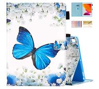 Dteck Case for iPad 9th/8th/7th Gen 10.2 Inch Tablet 2021/2020/2019 - Slim Folio Stand Smart Soft Protective Cover with Pencil Holder, Auto Wake/Sleep and Wallet Pocket, Flower Butterfly