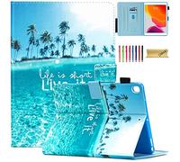 Dteck Case for iPad 9th/8th/7th Generation 10.2 inch 2021/2020/2019, Slim Multi-Angles Folio Stand Premium PU Leather Smart Shockproof Cover with Pencil Holder & Auto Wake/Sleep, Beach Live It