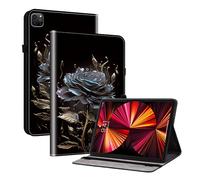 Dteck Case for iPad Air 11-inch M2 2024, iPad Air 5th/4th Gen 10.9" 2022/2020, iPad Pro 11 4th/3rd/2nd/1st Gen, Pretty Flower PU Leather Folio TPU Shockproof Auto Sleep/Wake Wallet Case,Black Rose
