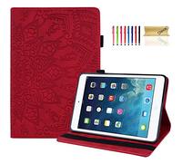 Dteck Case for iPad mini 5/4/3/2/1 - [Embossed Flower Pattern] Classic Folio Case with [Adjustable Viewing Stand Angle/Card Slots] Lightweight Thin Leather Cute Cover for Apple iPad mini 7.9", Red