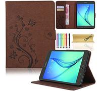 Dteck Case for Samsung Galaxy Tab A (8.0 Inch, 2015 Release, Model SM-T350 /SM-T357 /SM-P350 /SM-P355) - Slim Lightweight PU Leather Stand Wallet Flip Fold Cute Butterfly Cover with Stylus Pen (Brown)