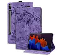 Dteck Embossed Flower PU Leather Case for Samsung Galaxy Tab S9/S8/S7 11 Inch with S Pen Holder, Folio Stand, Auto Wake/Sleep, Soft TPU Back Cover - Purple