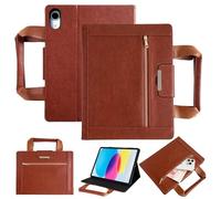 Dteck for Apple iPad mini (A17 Pro/6th Generation) Smart Folio Case 8.3" 2024/2021 Model with Handle/Zipper Pocket, Auto Sleep Wake, Magnetic Closure, PU Leather Protective Fold Stand Cover, Brown