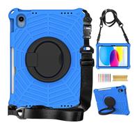 Dteck for iPad (A16) Case 11" 2025 Model with Shoulder Strap/Screen Protector Film/Pencil Holder, Rotate Kickstand/Handle, Cute Cobweb Shockproof Hard Case for iPad 10th Generation 10.9" 2022, Blue