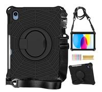 Dteck for iPad (A16) Case 11" 2025 Model with Shoulder Strap/Screen Protector Film/Pencil Holder, Rotate Kickstand/Handle, Cute Cobweb Shockproof Hard Case for iPad 10th Generation 10.9" 2022, Black