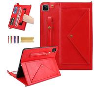 Dteck for iPad Air M2 13 Inch, iPad Pro 12.9 Inch Case 2022, PU Leather Business Smart Stand Folio Cover with Pencil Holder, Auto Wake/Sleep Strap Bag Wallet Case, Red