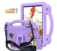 Dteck for iPad Mini 5th Generation/iPad Mini 4 3 2 1 Kids Case 7.9" with Kickstand/Handle, Built-in Pencil Holder, Animal/Car Cartoon Cute Shockproof Lightweight Hard Cover with Shoulder Strap, Purple