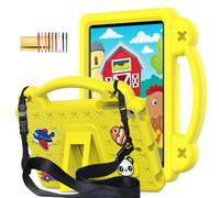 Dteck for iPad Mini 5th Generation/iPad Mini 4 3 2 1 Kids Case 7.9" with Kickstand/Handle, Built-in Pencil Holder, Animal/Car Cartoon Cute Shockproof Lightweight Hard Cover with Shoulder Strap, Yellow