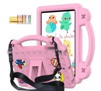 Dteck for iPad mini 5th Generation/iPad mini 4 3 2 1 Kids Case 7.9" with Kickstand/Handle, Built-in Pencil Holder, Animal/Car Cartoon Cute Shockproof Lightweight Hard Cover with Shoulder Strap, Pink