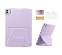 Dteck for iPad Pro 11-Inch (M4) 2024 Release Tablet Back Cover with Foldable Kickstand, with 2 Screen Protector Films and 1 Stylus, Ultra Thin Slim Lightweight PU Leather TPU Protective Case, Purple