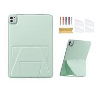 Dteck for iPad Pro 11-Inch (M4) 2024 Release Tablet Back Cover with Foldable Kickstand, with 2 Screen Protector Films and 1 Stylus, Ultra Thin Slim Lightweight PU Leather TPU Protective Case, Green