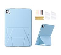 Dteck for iPad Pro 11-Inch (M4) 2024 Release Tablet Back Cover with Foldable Kickstand, with 2 Screen Protector Films and 1 Stylus, Ultra Thin Slim Lightweight PU Leather TPU Protective Case, Blue