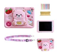 Dteck Kid-Friendly Case for iPad mini A17 Pro 2024 and Mini 6th Gen 8.3" 2021 with Cute 3D Bear Kickstand, Pencil Holder and Shoulder Strap, Soft TPU Shockproof Lightweight Protective Cover, Pink