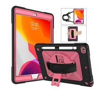 Dteck Kids Case for iPad 10.2" 2019, Hybrid Armor Rugged 3-in-1 Tri-Layer Kickstand Shockproof Cover with Pen Holder/Shoulder Strap Protection for New iPad 7th Generation 10.2 inch 2019, Black/Pink