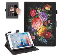 Dteck Universal Case for Screen Size 9.6" to 10.5" Tablets - Folio Leather Slim Case with Stand for Tab M10/Galaxy Tab/Onn/Fire/Android 10 11 12 Tablet 9.6" 9.7" 10" 10.1" 10.3" 10.4" 10.5" (Flowers)