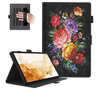 Dteck Wallet Case for Galaxy Tab S10+/S9+/S7 FE/S8+/S7 Plus 12.4" Tablet, Premium PU Leather Folding Stand Auto Wake/Sleep Pen Holder Case, Peony Flower