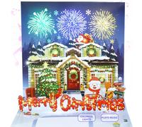 DTESL music Christmas blessing card with firework light and music, 3D pop-up Christmas card，Decorated House，music playing 'We Wish You a Merry Christmas' - accompaniment, impresses lovers (Blue)