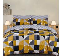 DTEX HOMES 100% Cotton Duvet Cover Set Printed Reversible Duvet Quilt Cover Set,Geometric mustard and Grey-King