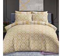 DTEX HOMES 100% Pure Cotton Printed Reversible Duvet Quilt Cover Set, Istanbul Mustard - Double
